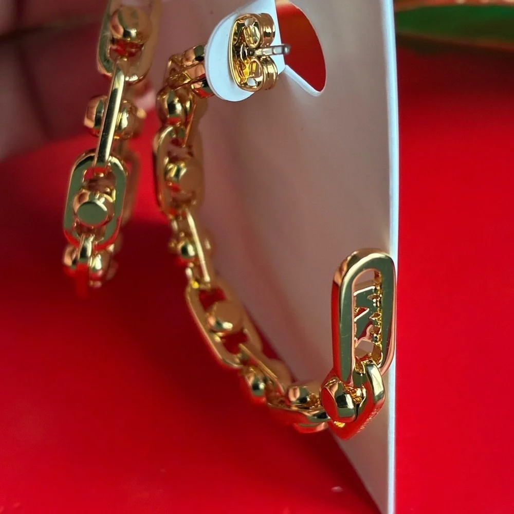 Michael Kors Earrings,Michael Kors Gold Chain Hoop Earrings